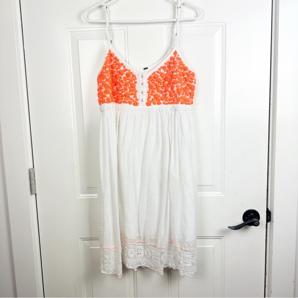 Free People White Sundress with Bright Orange Crochet Bodice
